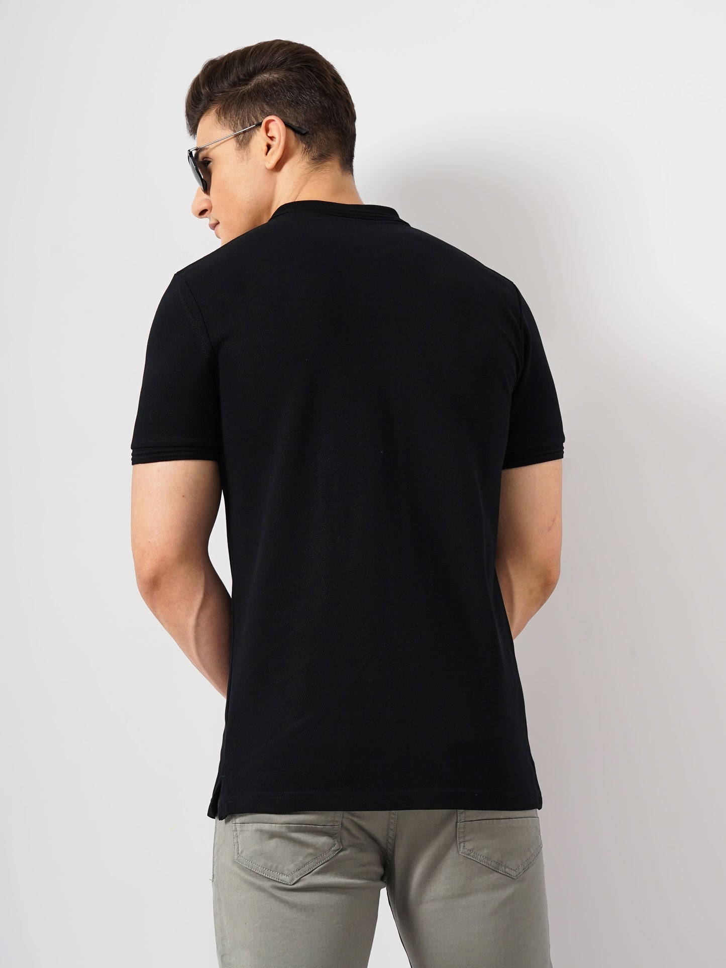 Black Solid Cotton Polo