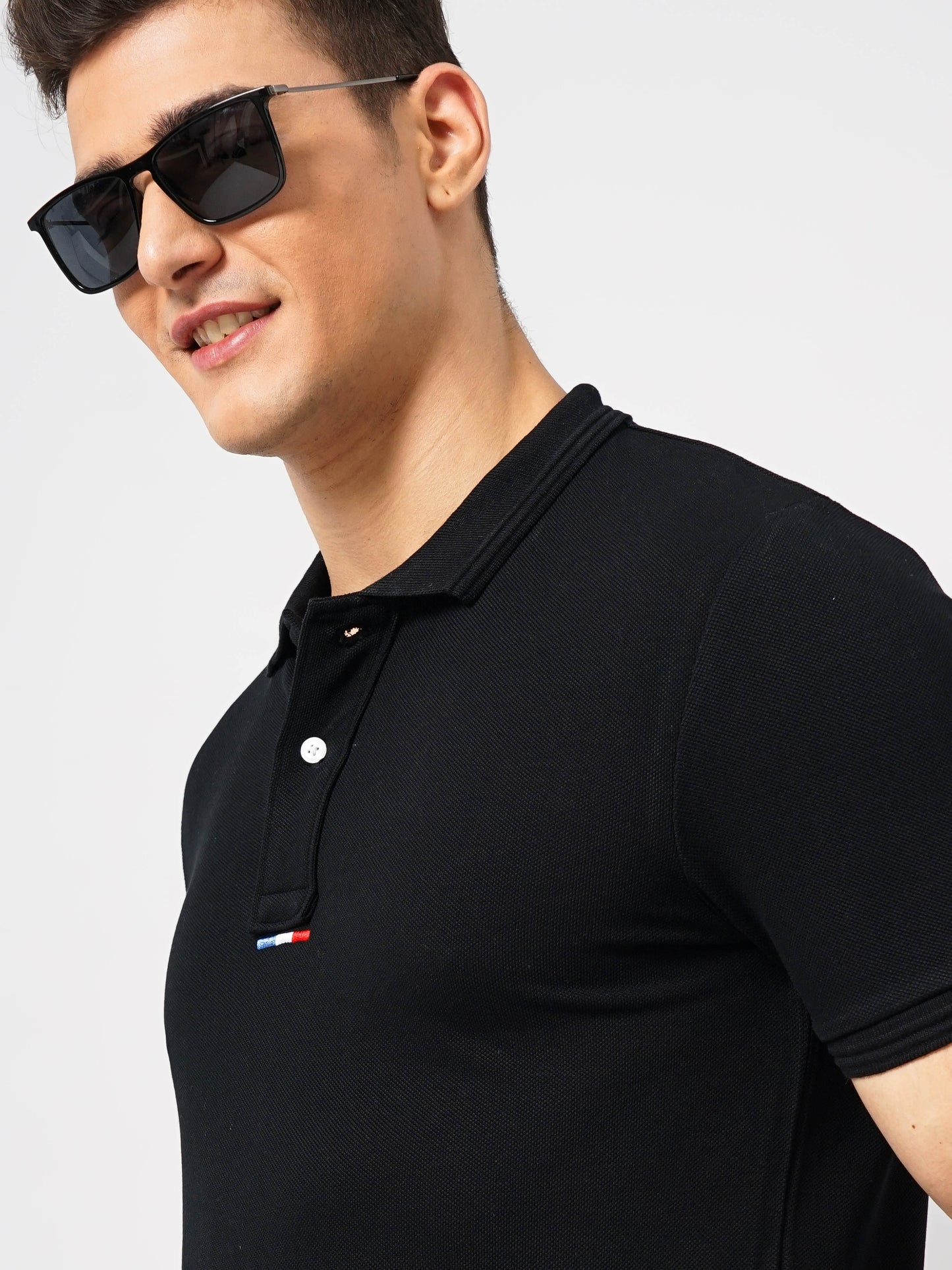 Black Solid Cotton Polo