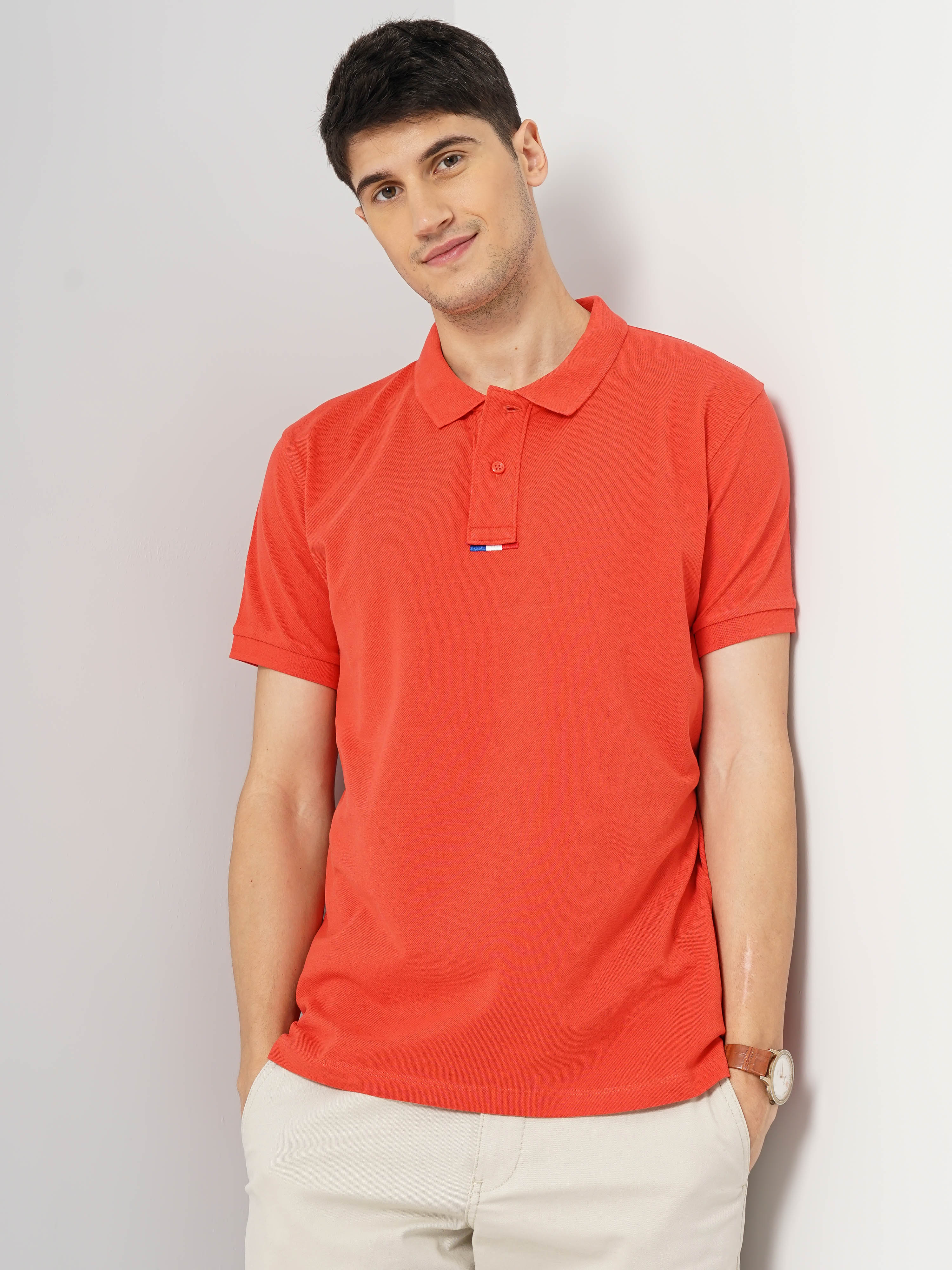 Coral Solid Cotton Polo