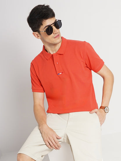 Coral Solid Cotton Polo