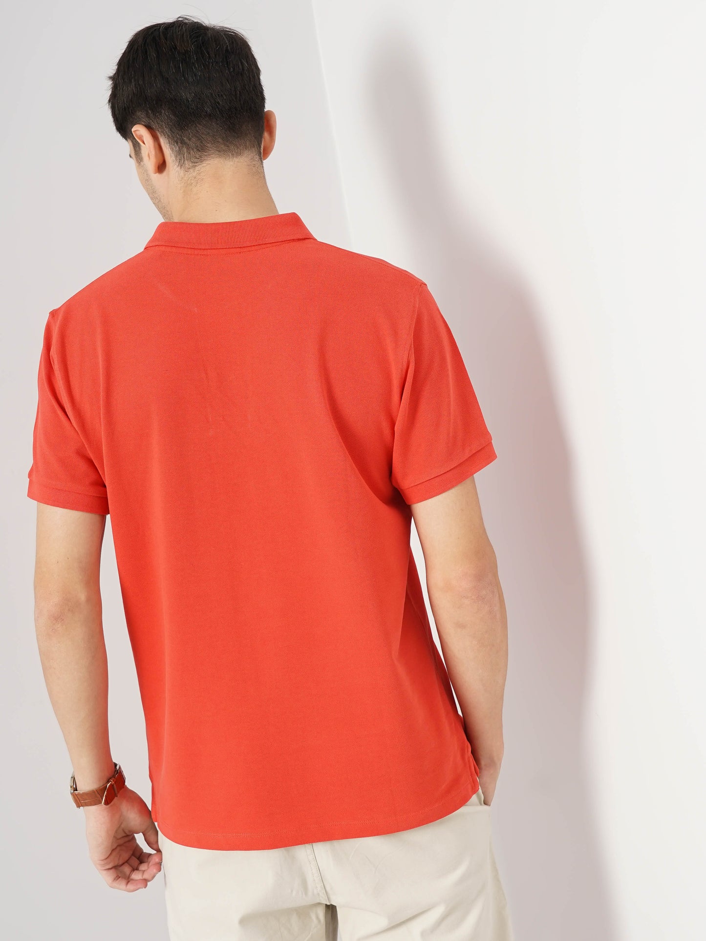 Coral Solid Cotton Polo