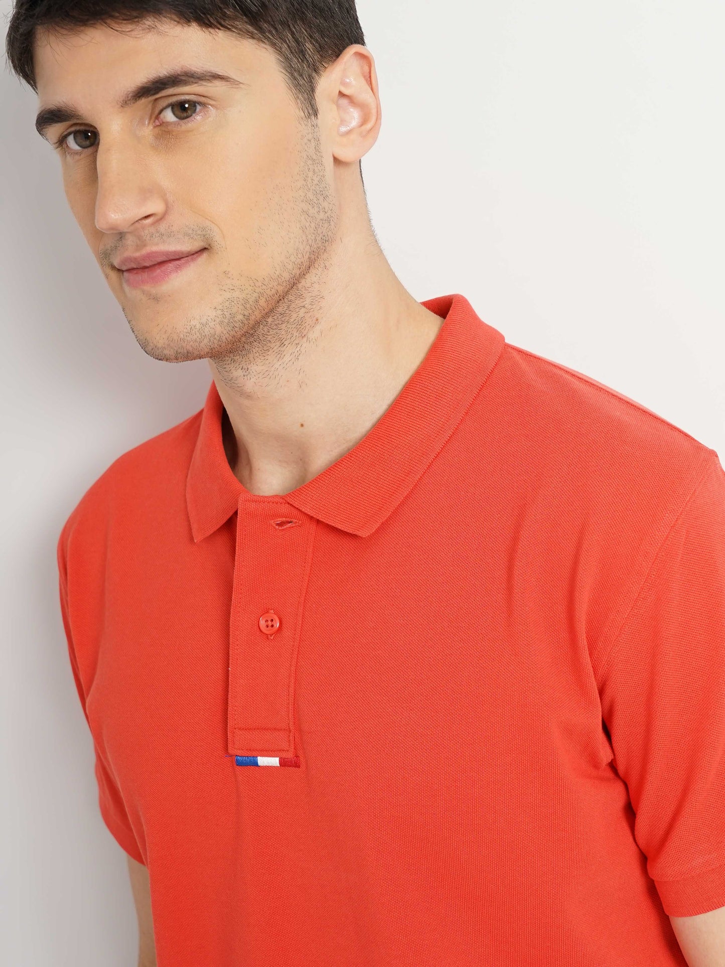 Coral Solid Cotton Polo