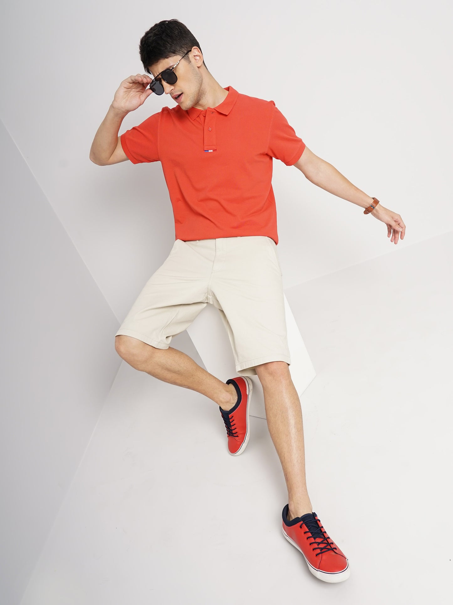 Coral Solid Cotton Polo