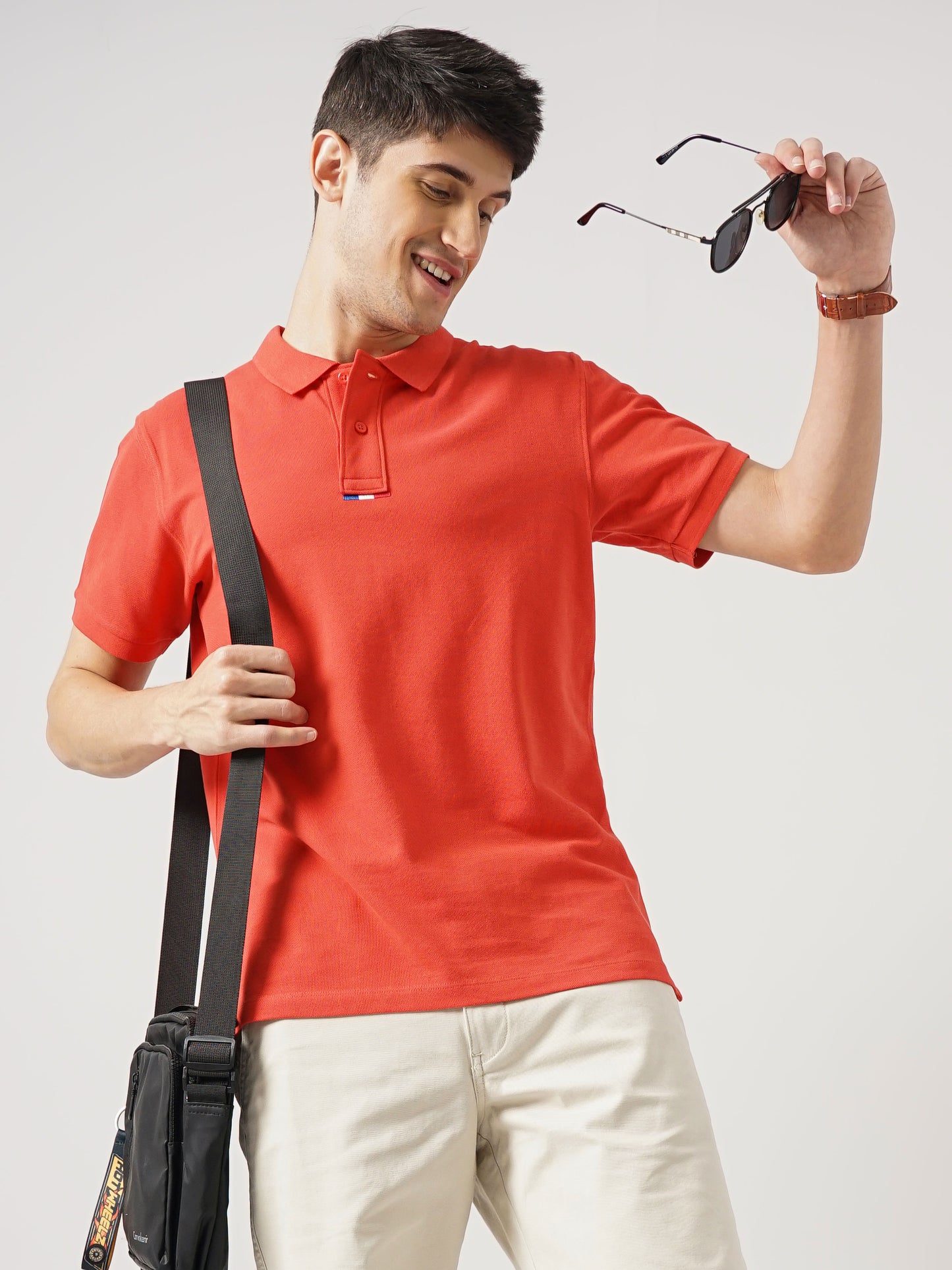 Coral Solid Cotton Polo