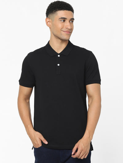 Celio Mens Black Solid Regular Fit Cotton T-Shirts