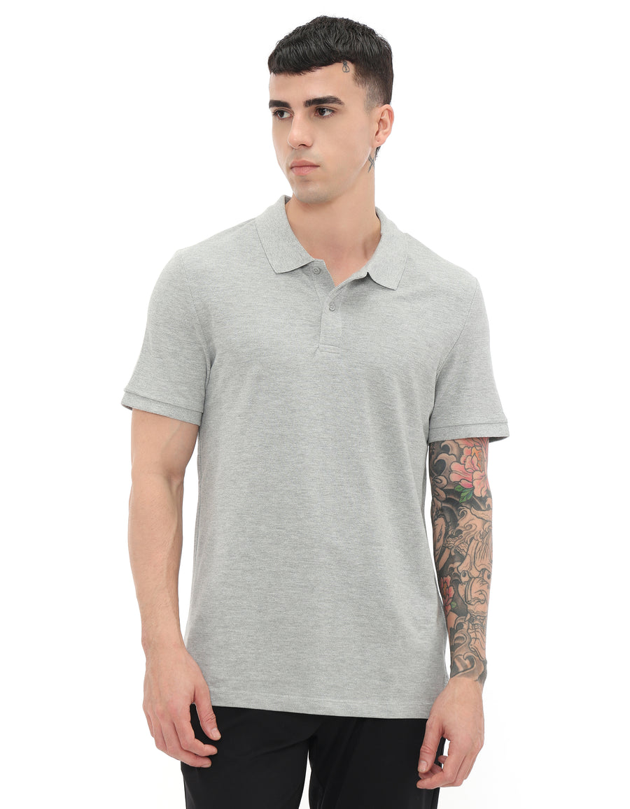 Regular Fit 100% Cotton Solid Polo Tshirts - Grey