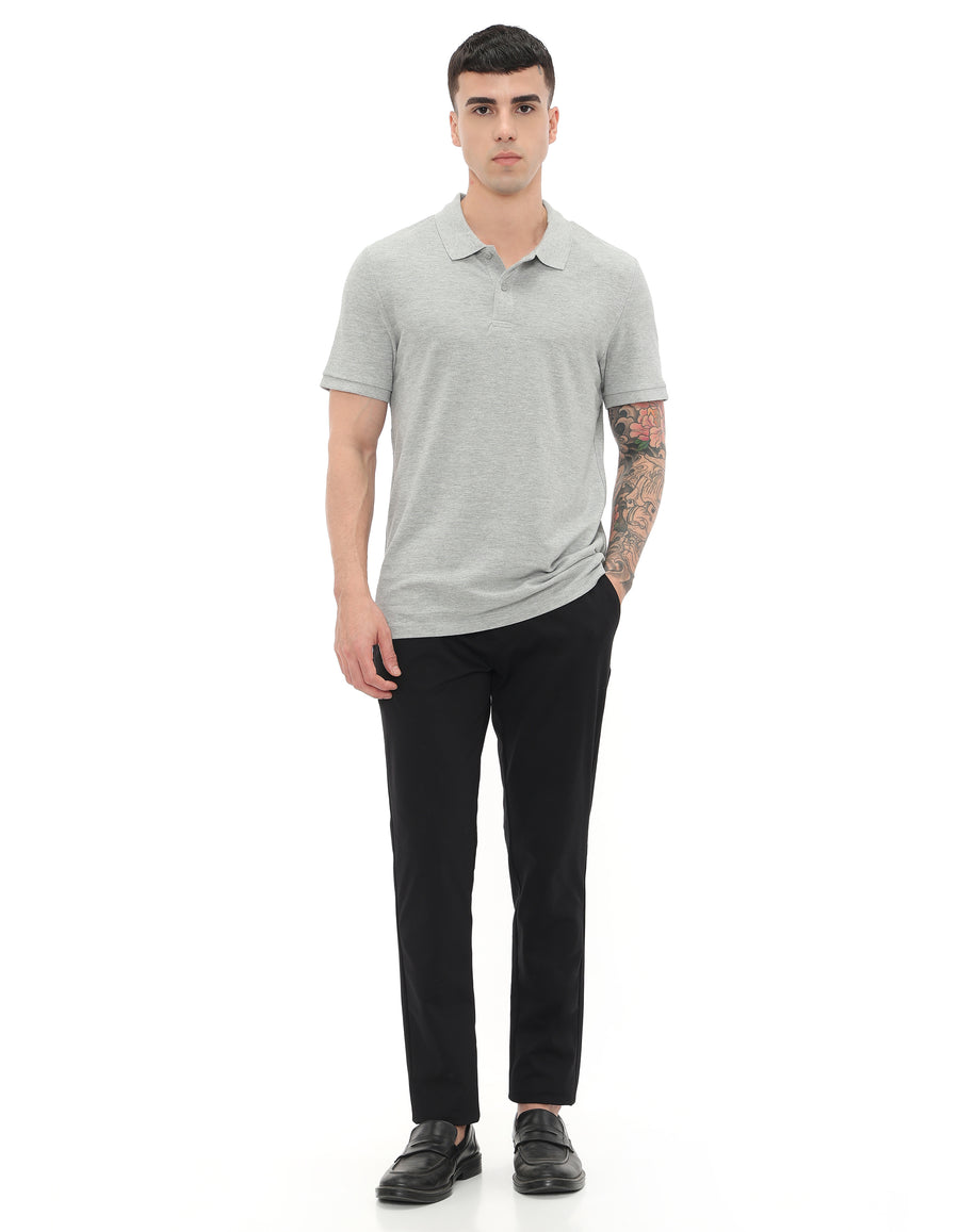 Regular Fit 100% Cotton Solid Polo Tshirts - Grey
