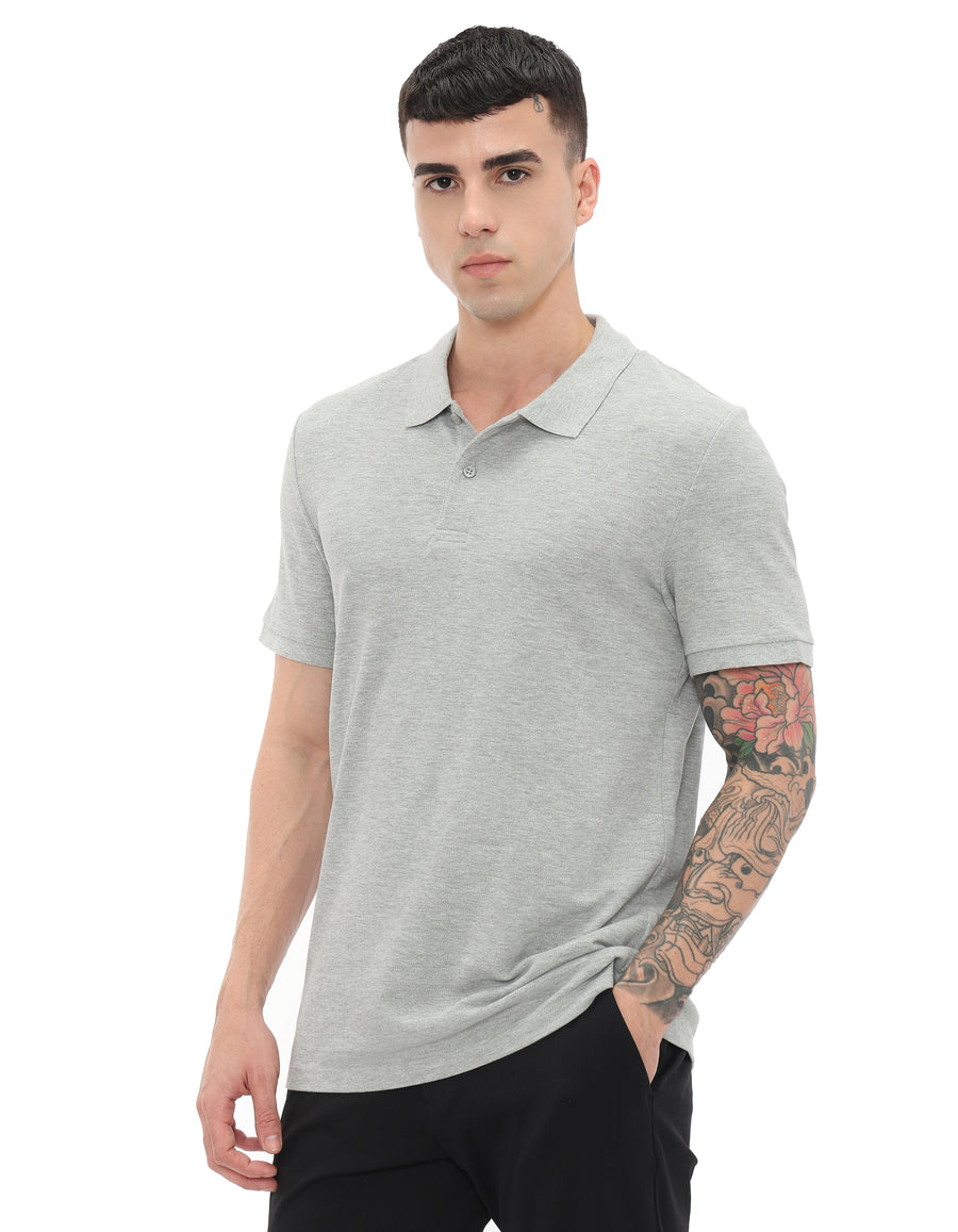 Regular Fit 100% Cotton Solid Polo Tshirts - Grey