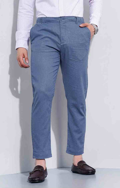 Blue Straight Fit Linen Pants