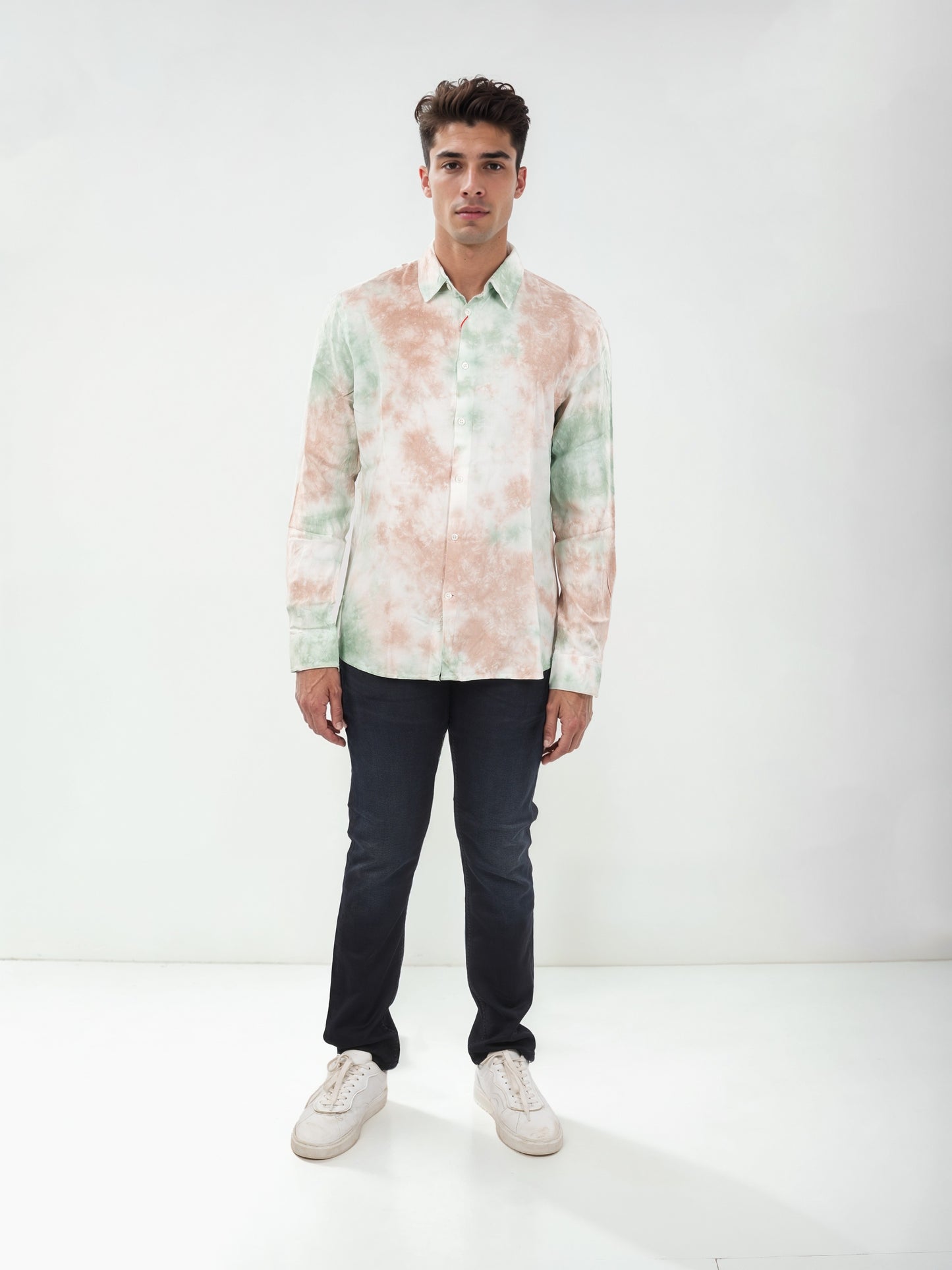 Celio* Tie Dye Regular Fit Viscose Green Shirt