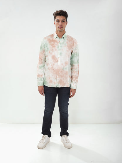 Celio* Tie Dye Regular Fit Viscose Green Shirt