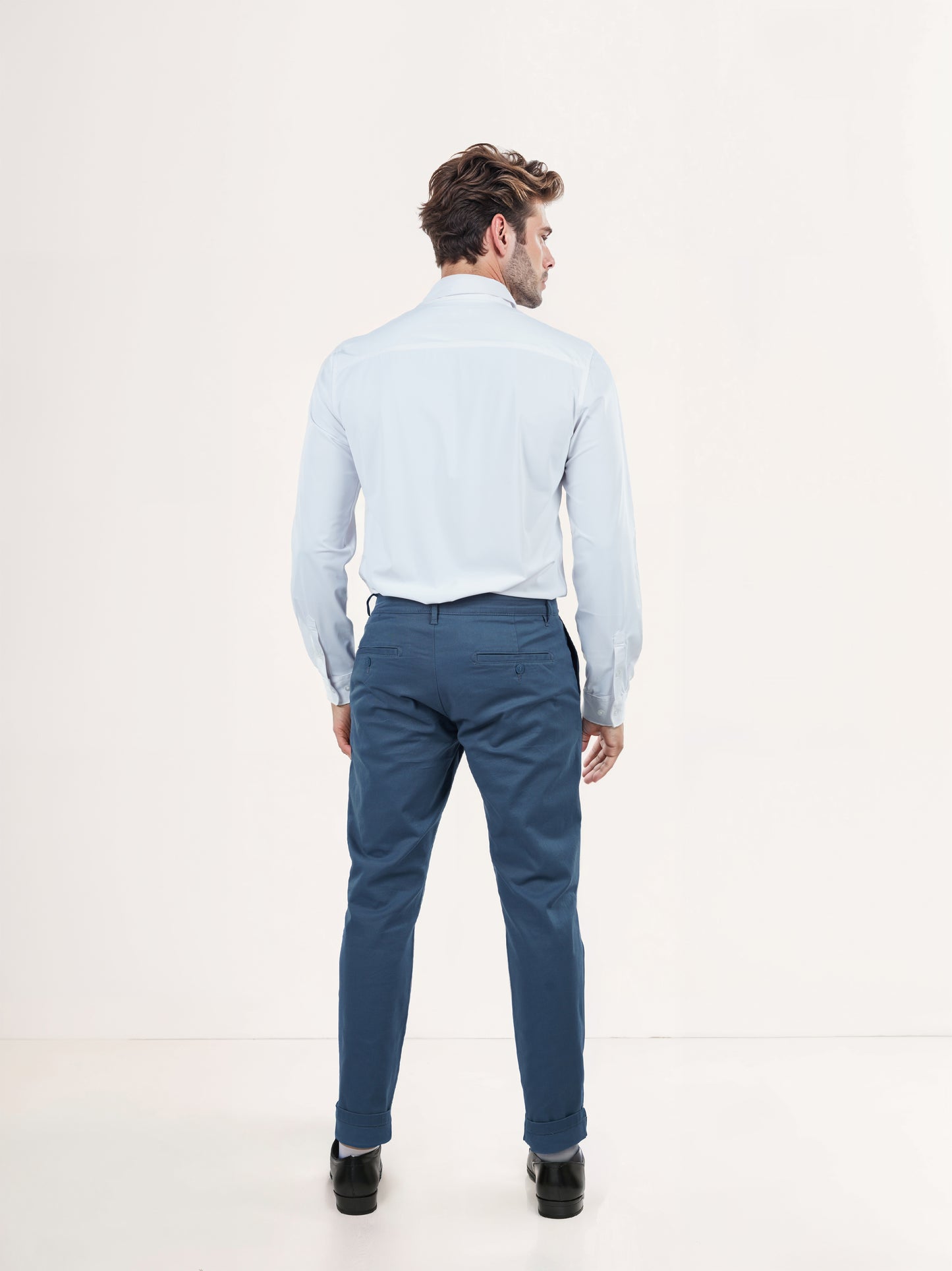 Blue Cotton Blend Slim Fit Trousers