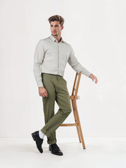 Olive Cotton Blend Slim Fit Trousers