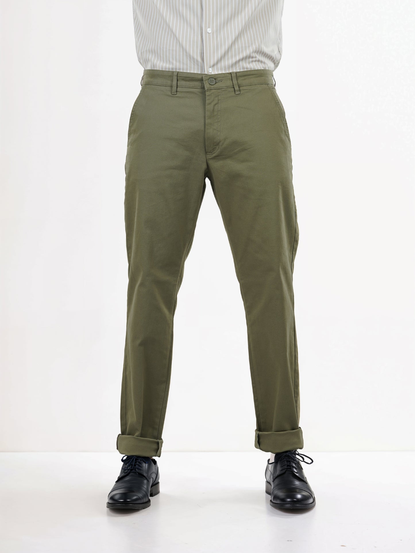 Olive Cotton Blend Slim Fit Trousers