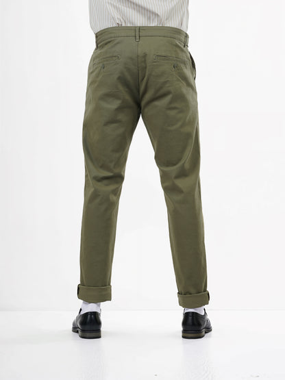 Olive Cotton Blend Slim Fit Trousers