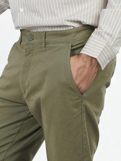 Olive Cotton Blend Slim Fit Trousers