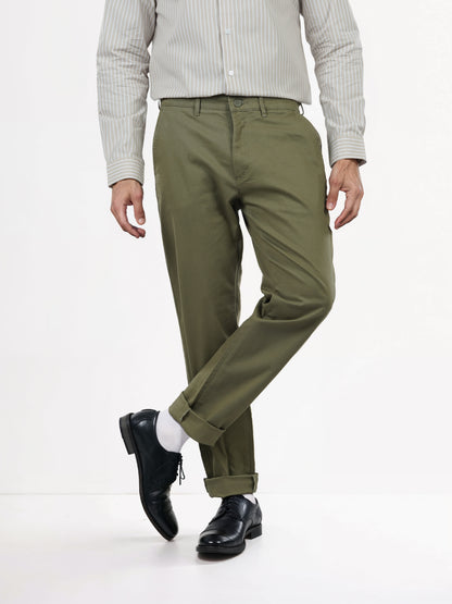 Olive Cotton Blend Slim Fit Trousers