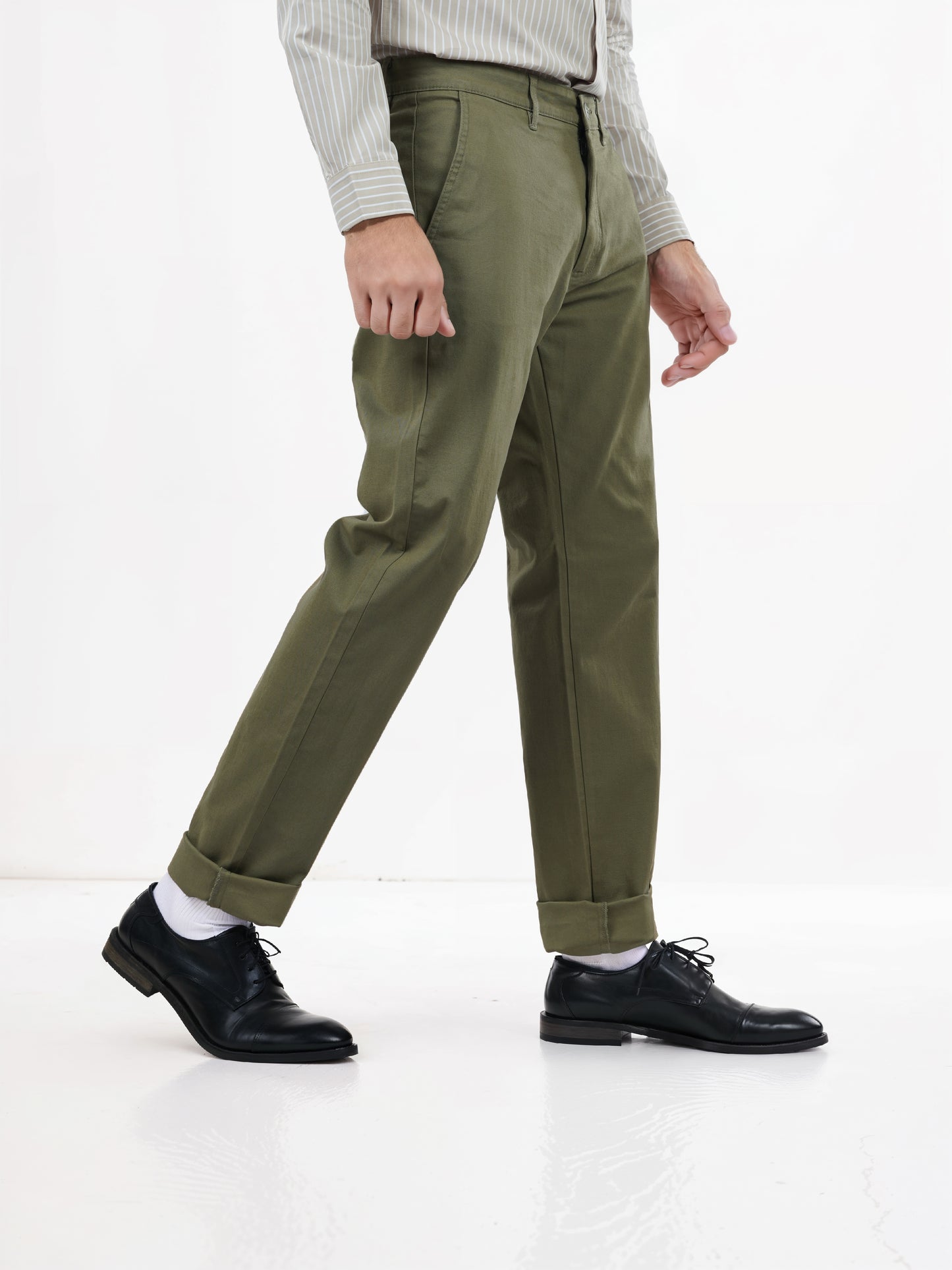 Olive Cotton Blend Slim Fit Trousers