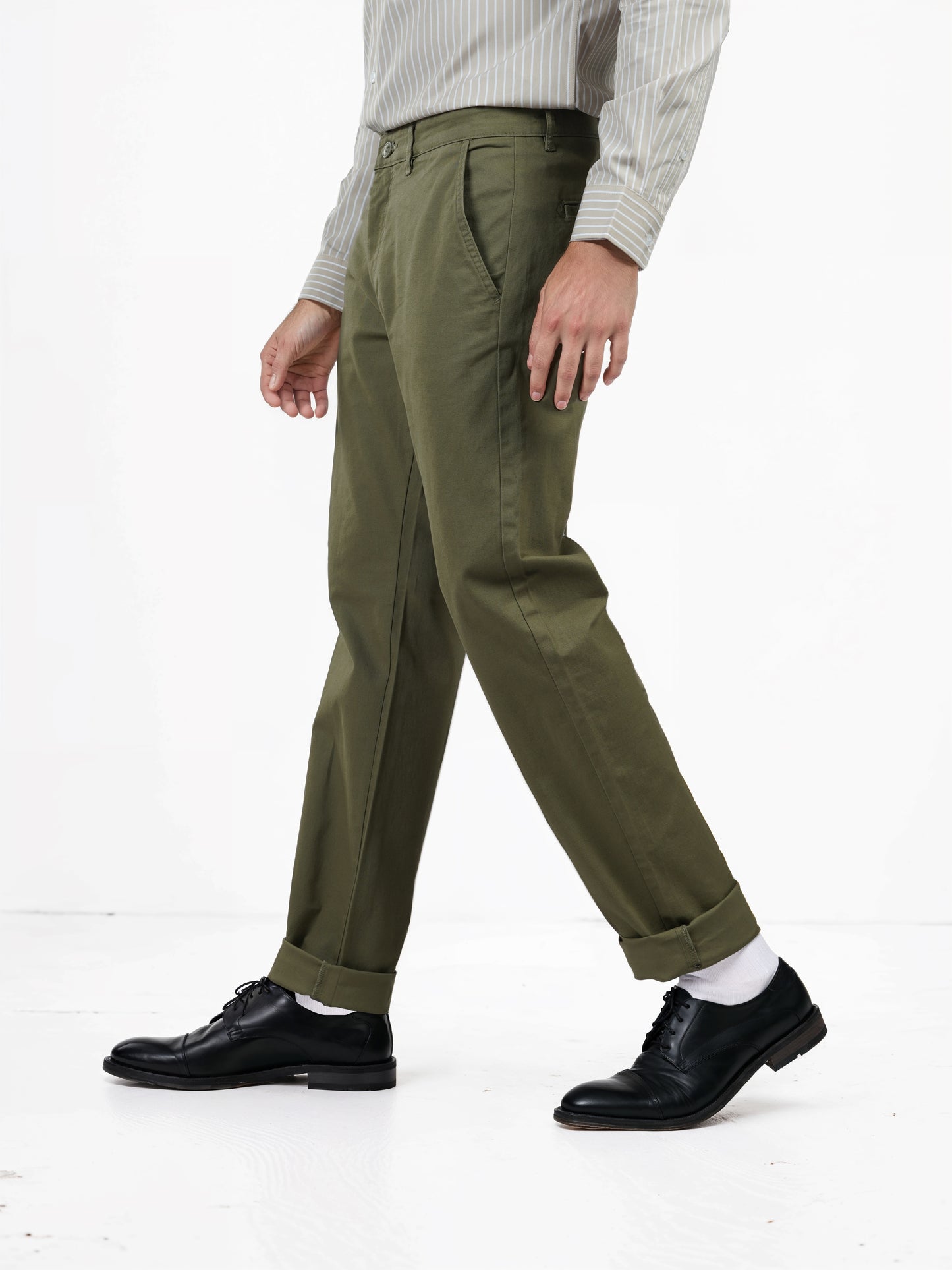 Olive Cotton Blend Slim Fit Trousers