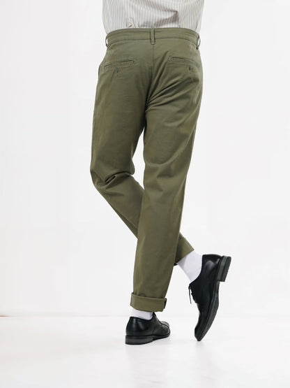 Olive Cotton Blend Slim Fit Trousers