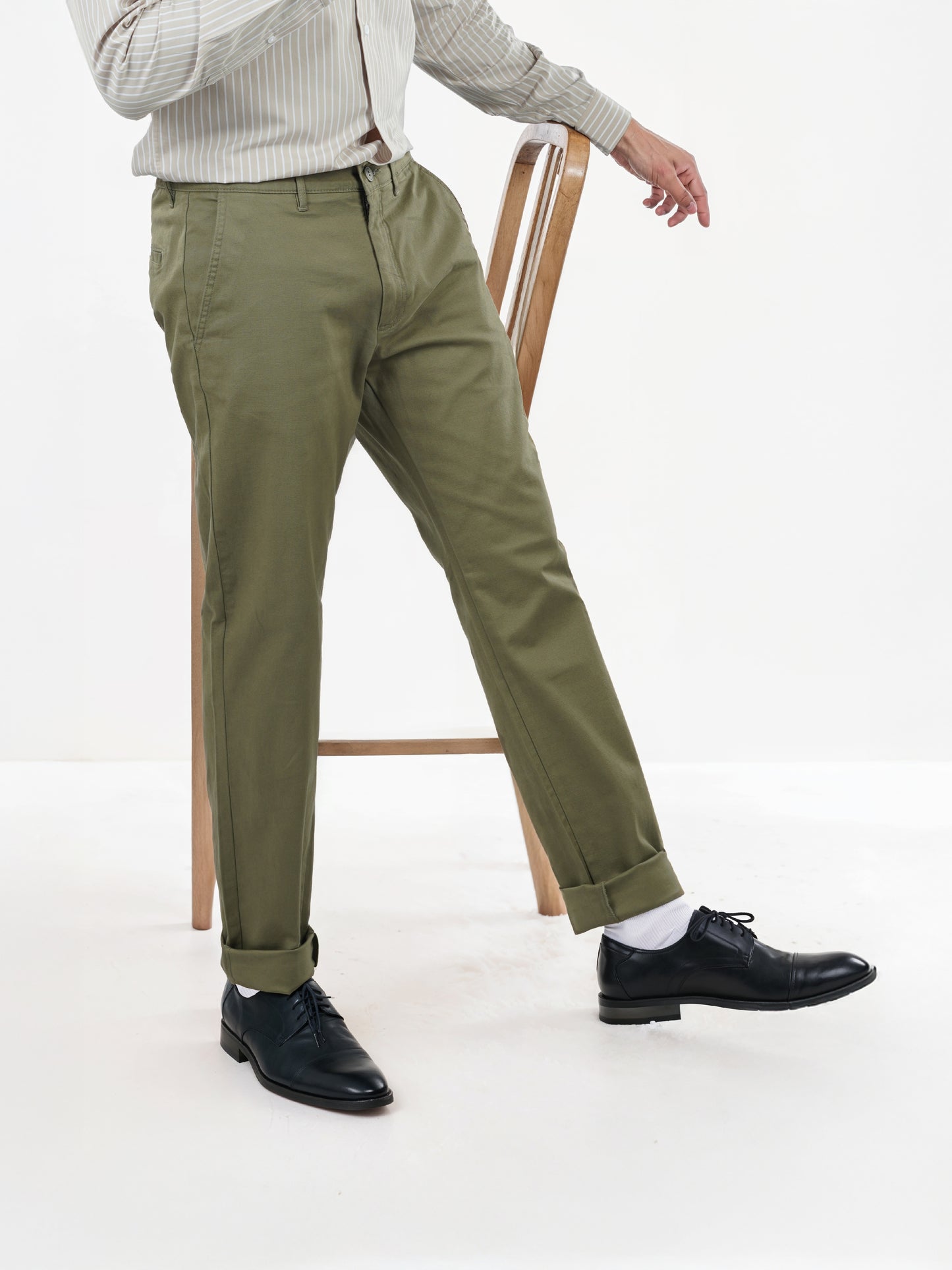 Olive Cotton Blend Slim Fit Trousers