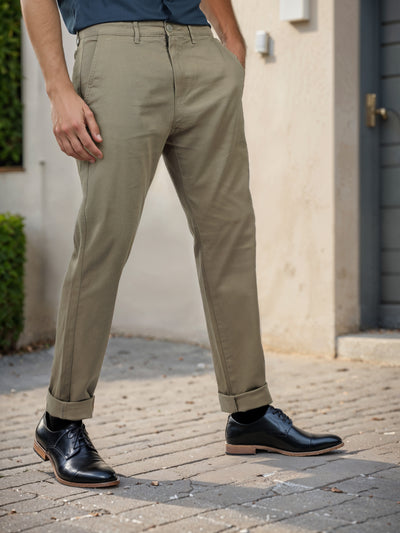 Celio* Cotton-Blend Slim Fit Green Trouser