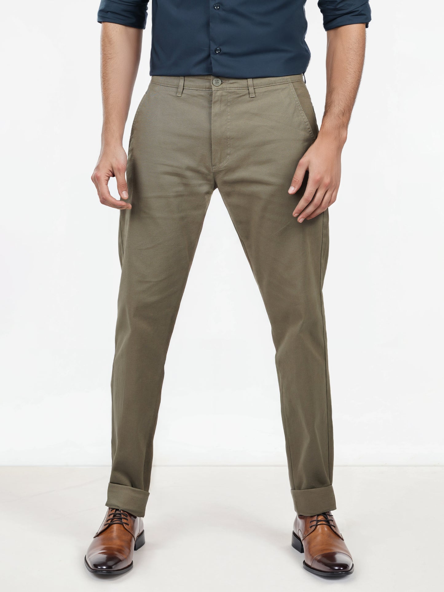 Grey Cotton Blend Slim Fit Trousers