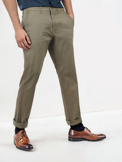 Grey Cotton Blend Slim Fit Trousers