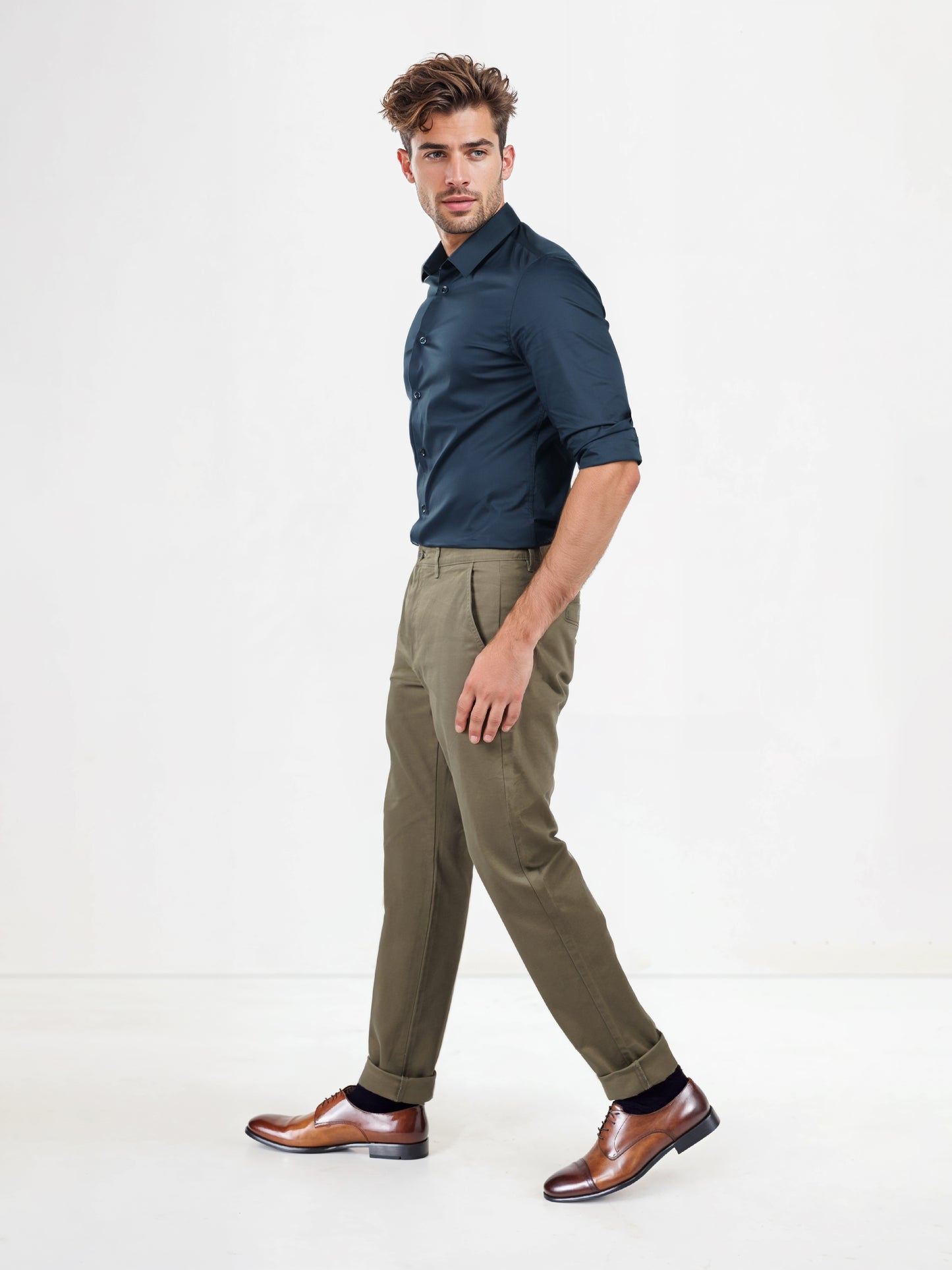 Grey Cotton Blend Slim Fit Trousers