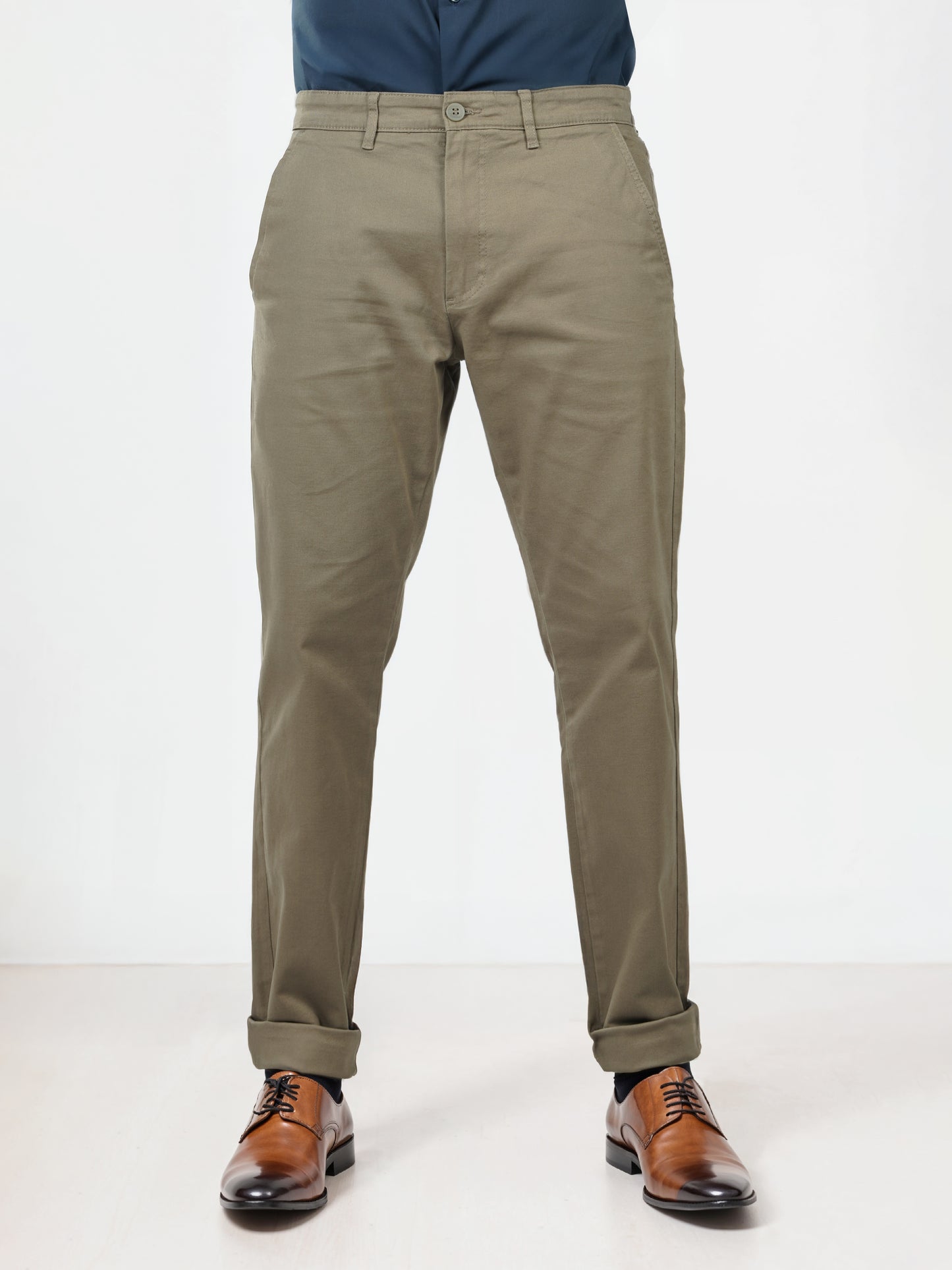 Grey Cotton Blend Slim Fit Trousers