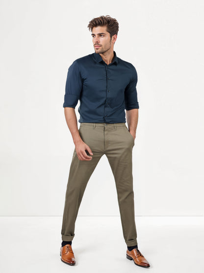 Grey Cotton Blend Slim Fit Trousers