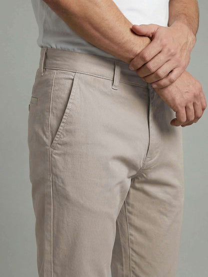 Celio* Men Beige Solid Straight Fit Cotton Trousers
