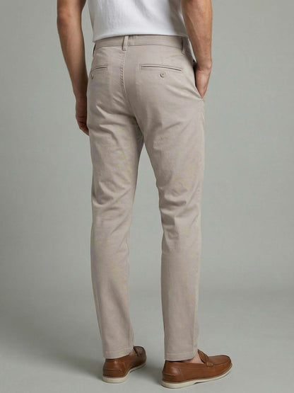 Celio* Men Beige Solid Straight Fit Cotton Trousers