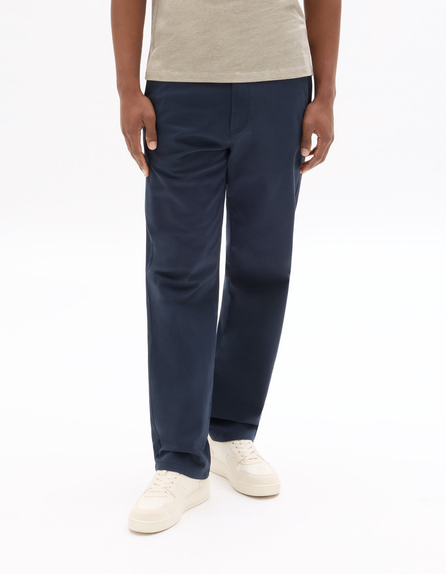 Celio Men Navy Blue Solid Straight Fit Cotton Trousers