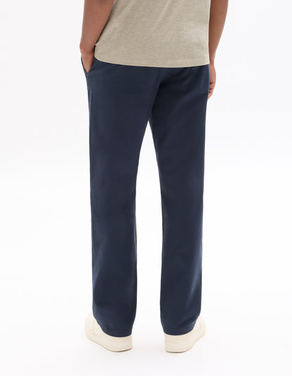 Celio Men Navy Blue Solid Straight Fit Cotton Trousers