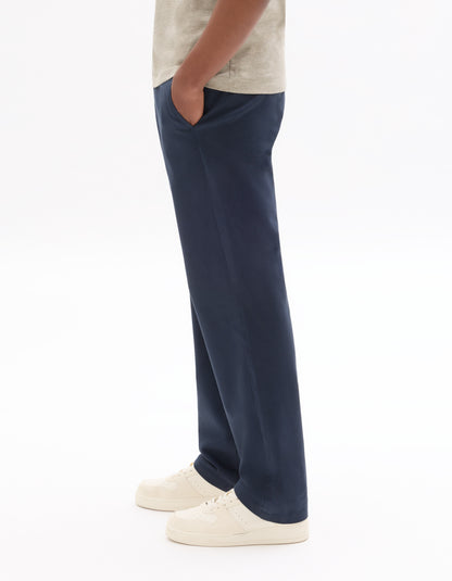 Celio Men Navy Blue Solid Straight Fit Cotton Trousers
