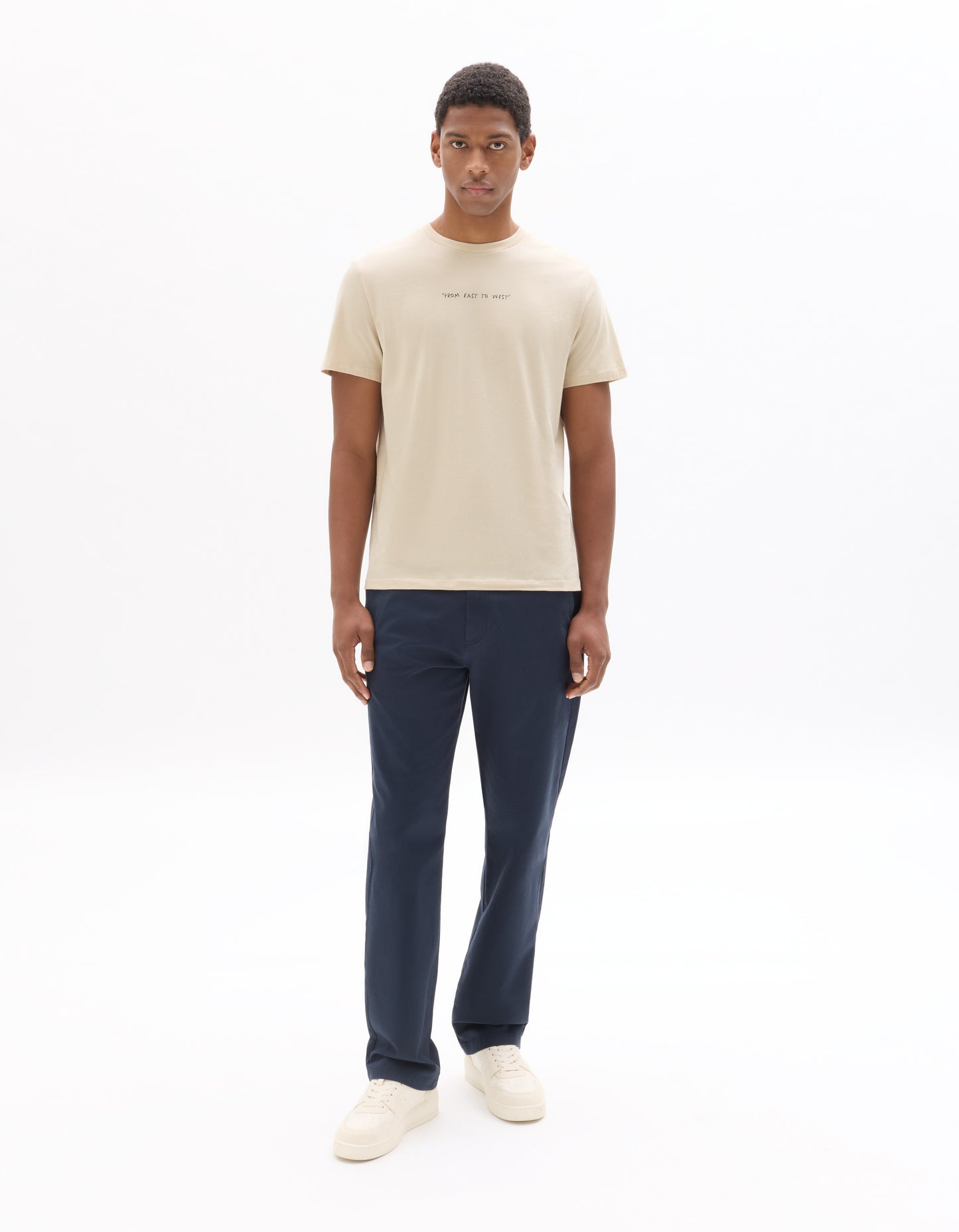Celio Men Navy Blue Solid Straight Fit Cotton Trousers