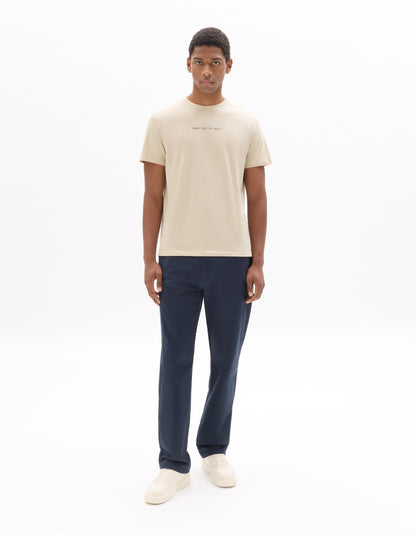 Celio Men Navy Blue Solid Straight Fit Cotton Trousers