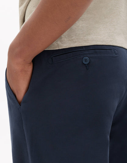 Celio Men Navy Blue Solid Straight Fit Cotton Trousers