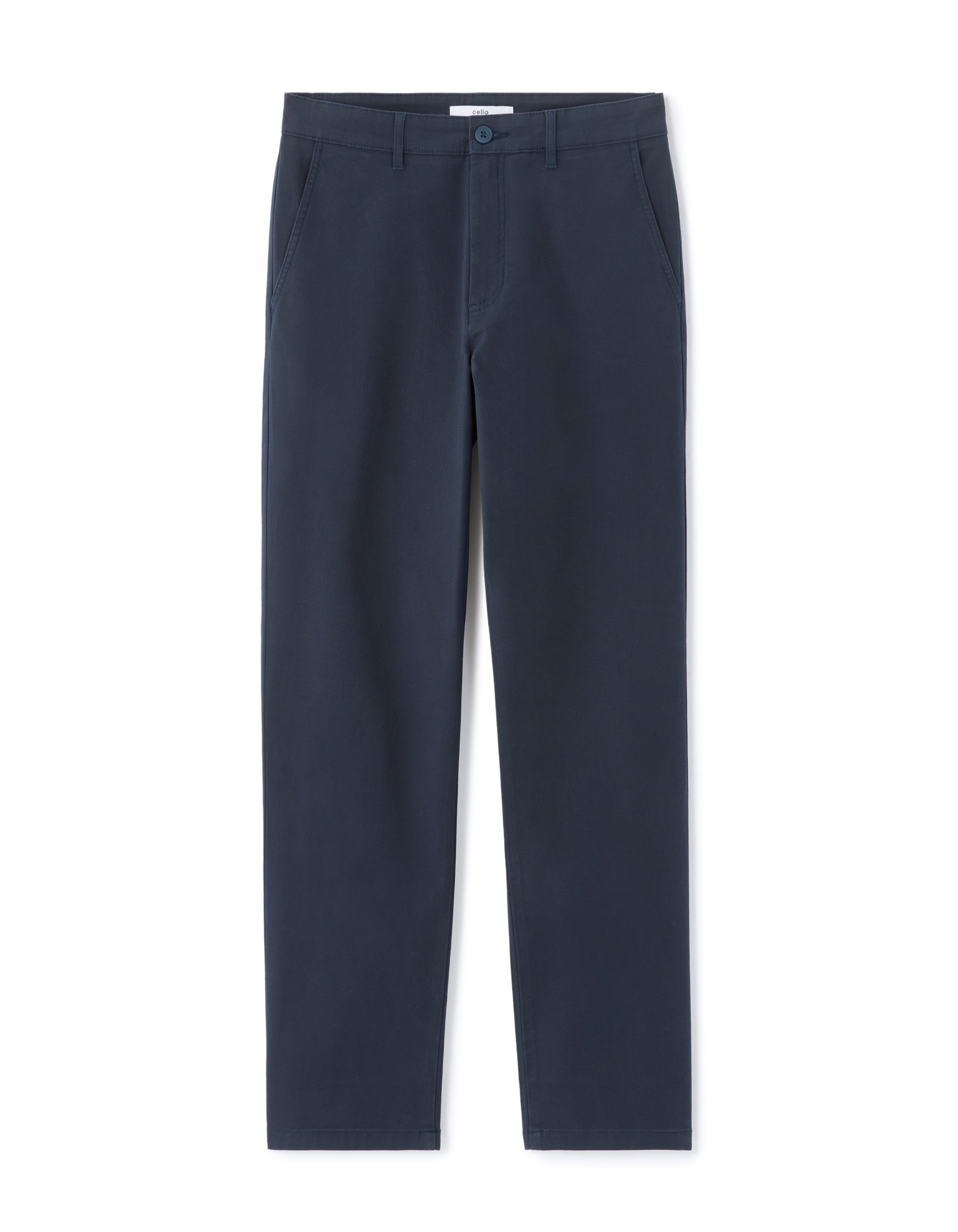 Celio Men Navy Blue Solid Straight Fit Cotton Trousers