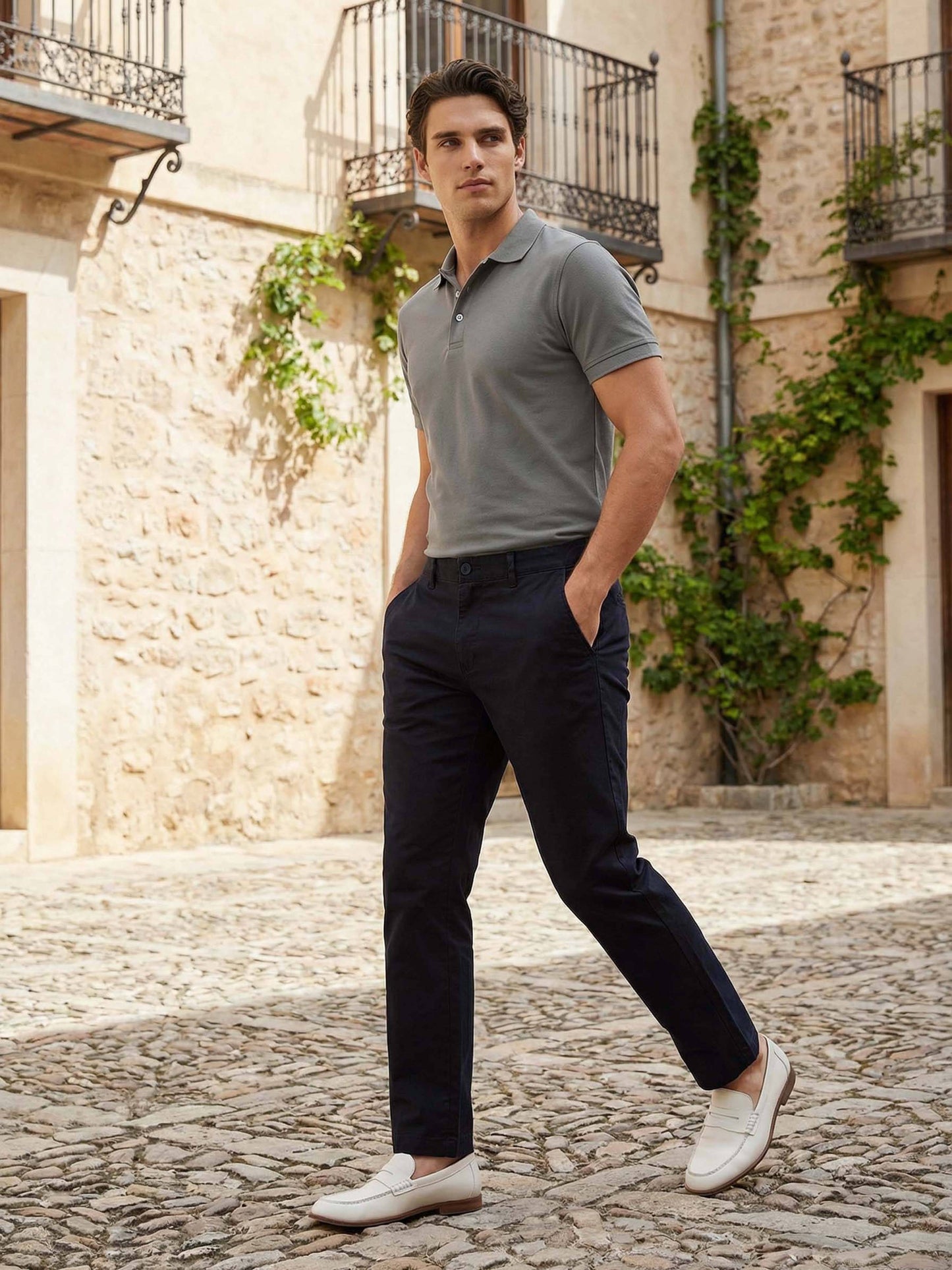 Celio* Men Black Solid Straight Fit Cotton Trousers