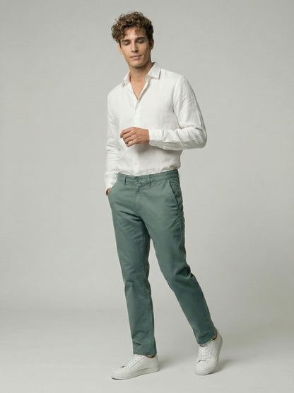 Celio* Men Green Solid Straight Fit Cotton Trousers
