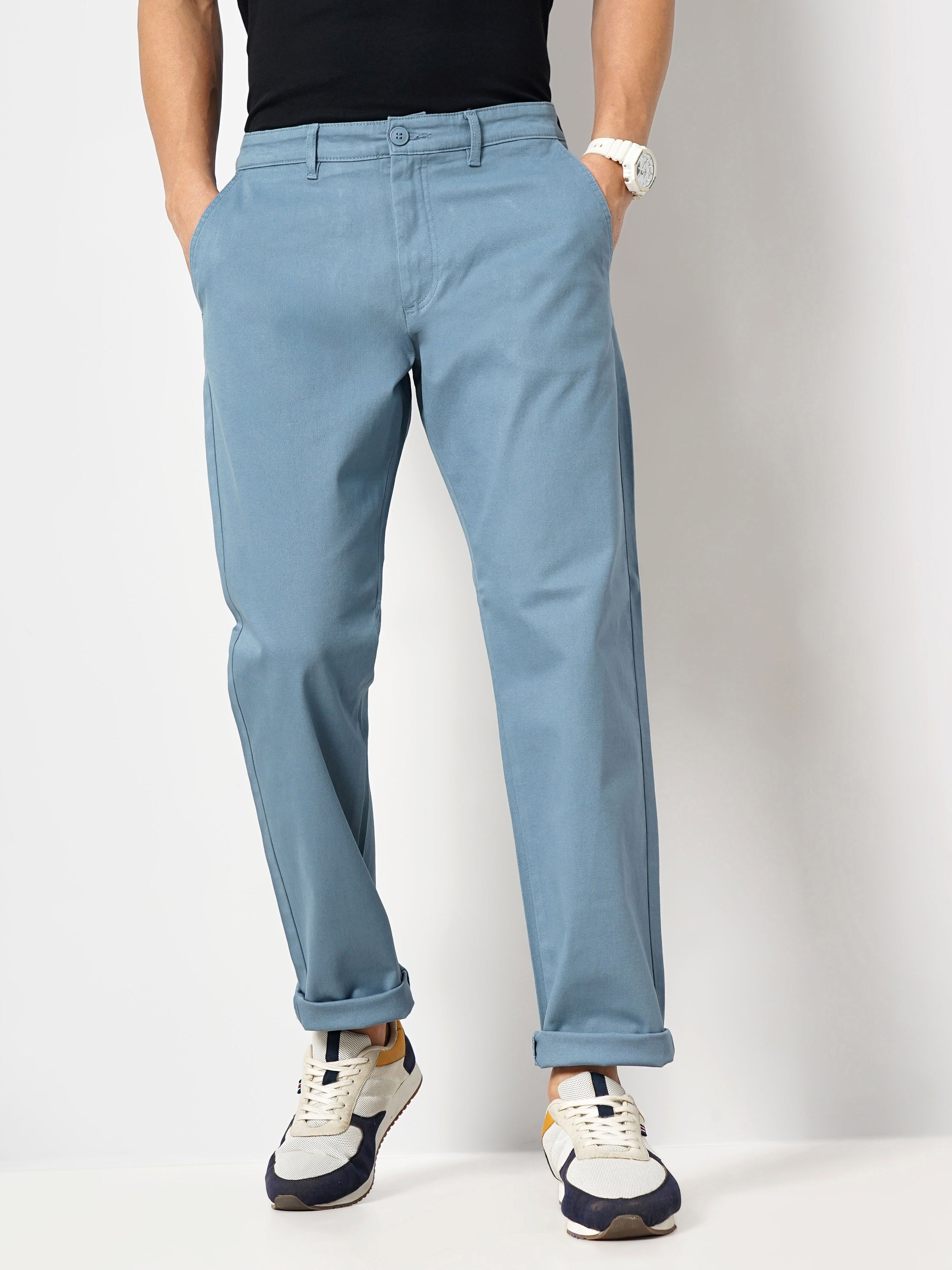 Blue Straight Fit Trousers