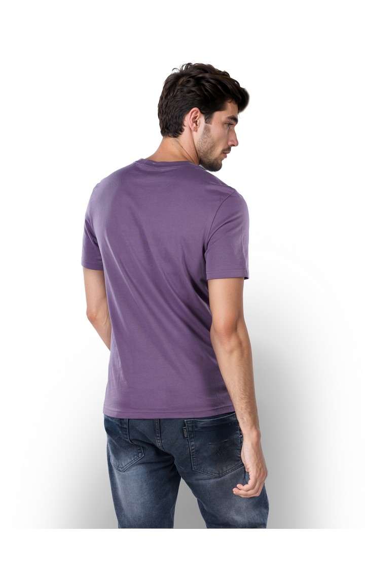 Celio* Solid Straight Fit Cotton Purple T-Shirt