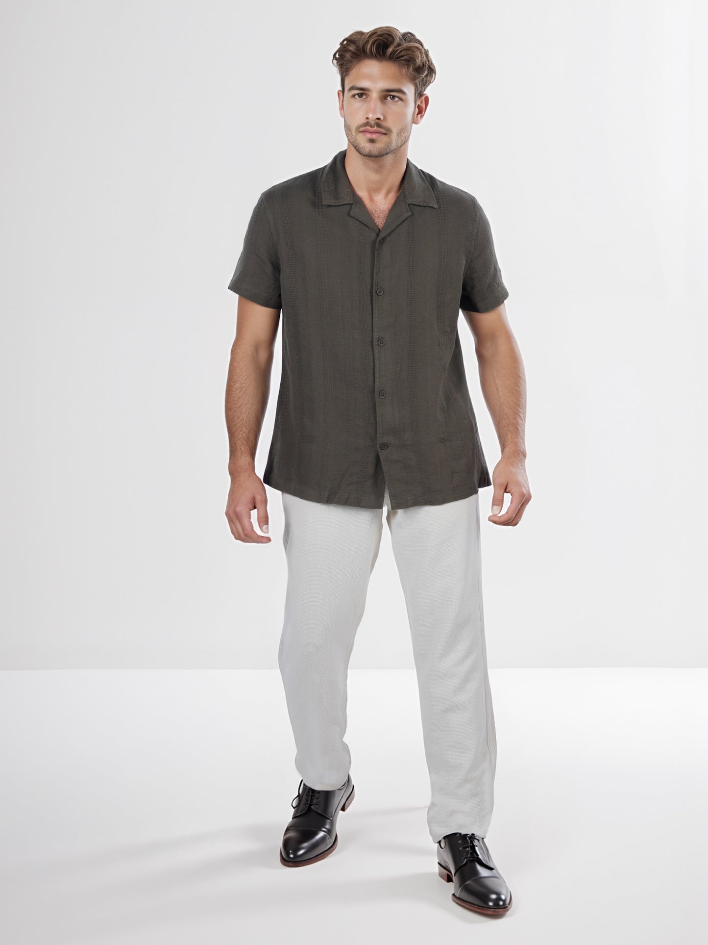 Celio* Men Olive Solid Regular Fit Cotton Shirt