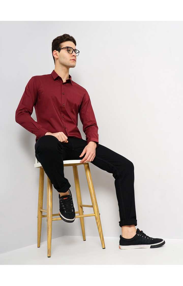 Celio* Solid Regular Fit Cotton-Blend Red Shirt