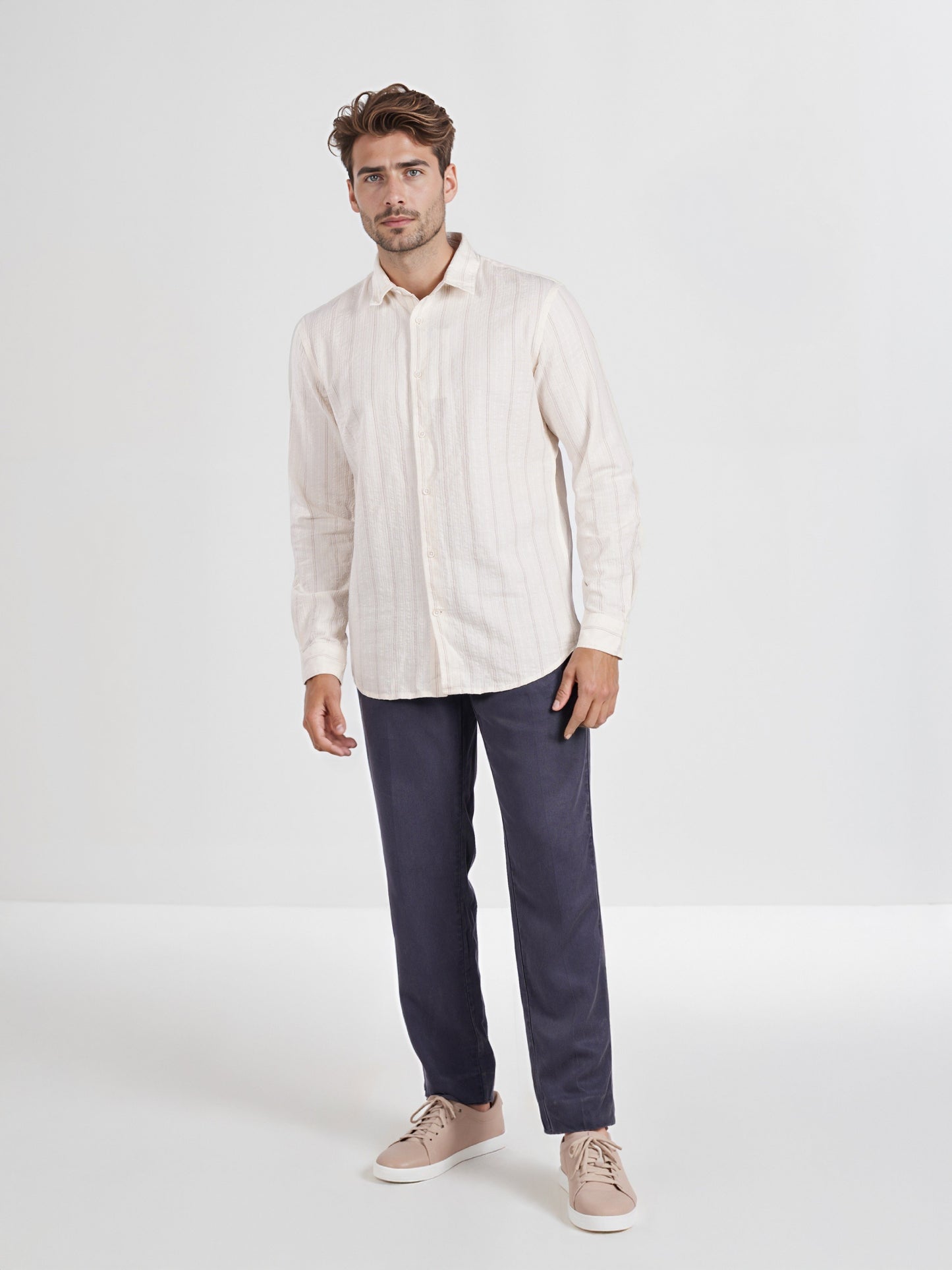 Celio* Men Brown Striped Spread Collar Regular Fit Shirt