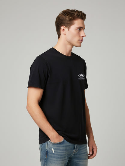 Celio* Men Black Printed Regular Fit Cotton T-Shirts