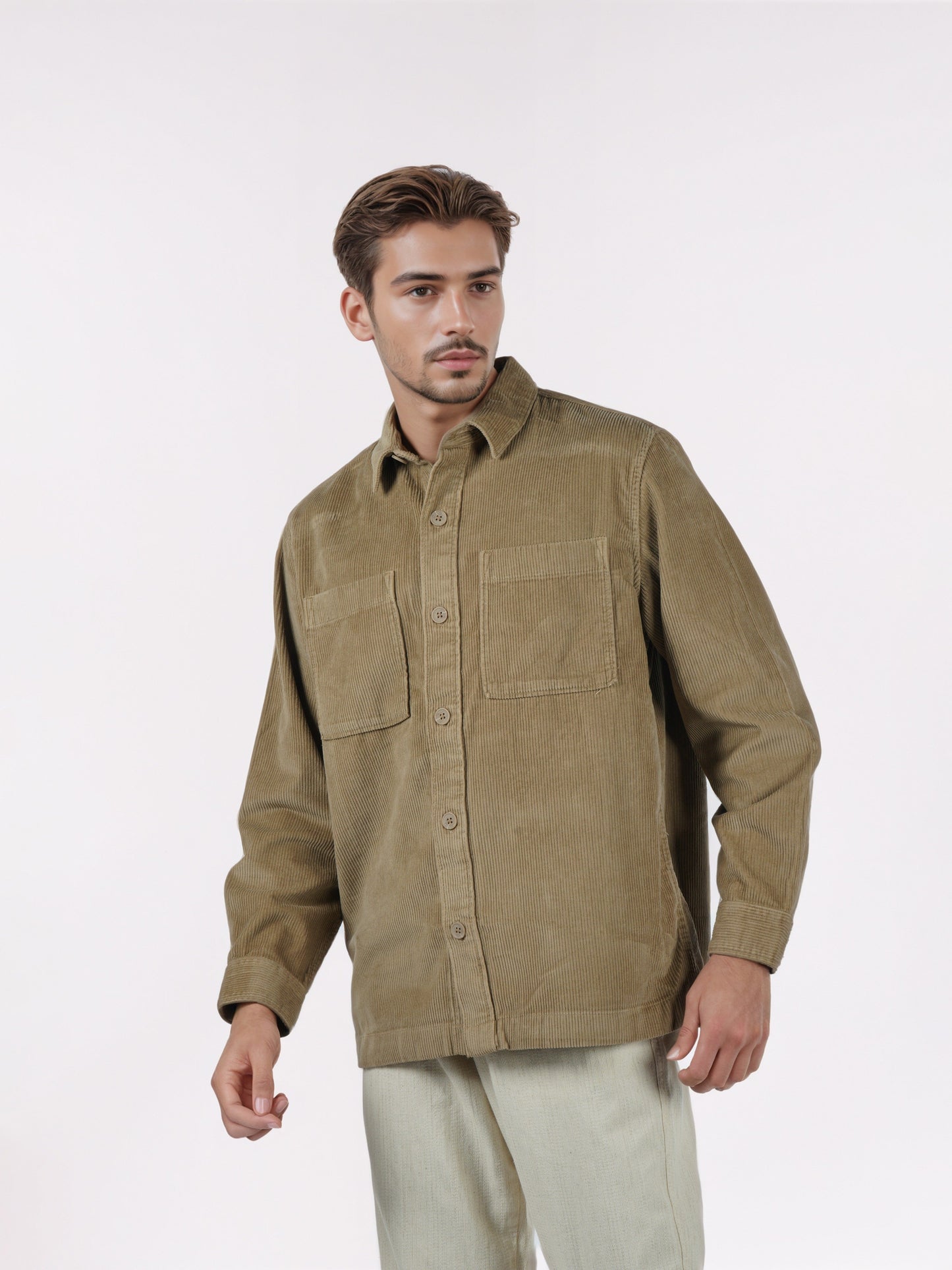 Celio* Men Olive Solid Overshirt Cotton Shirts