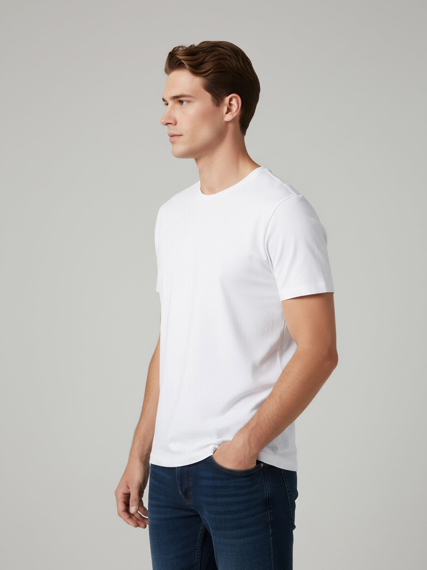 Celio* Men White Solid Slim Fit Cotton T-Shirts